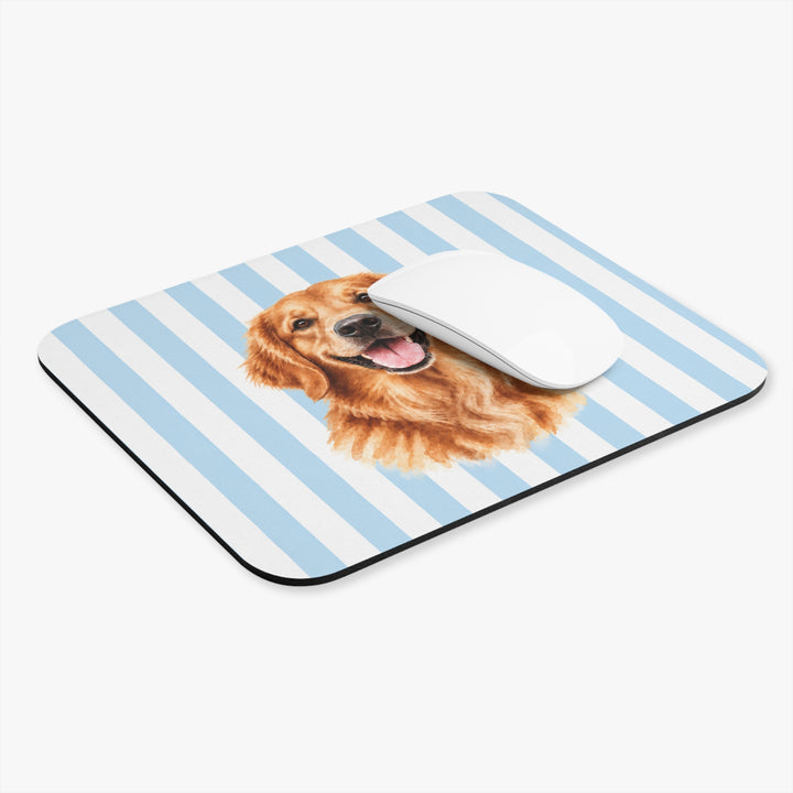 Custom Watercolor Dog Mouse Pad, Light Blue White Stripes, Personalized Pet Photo Desk Accessory