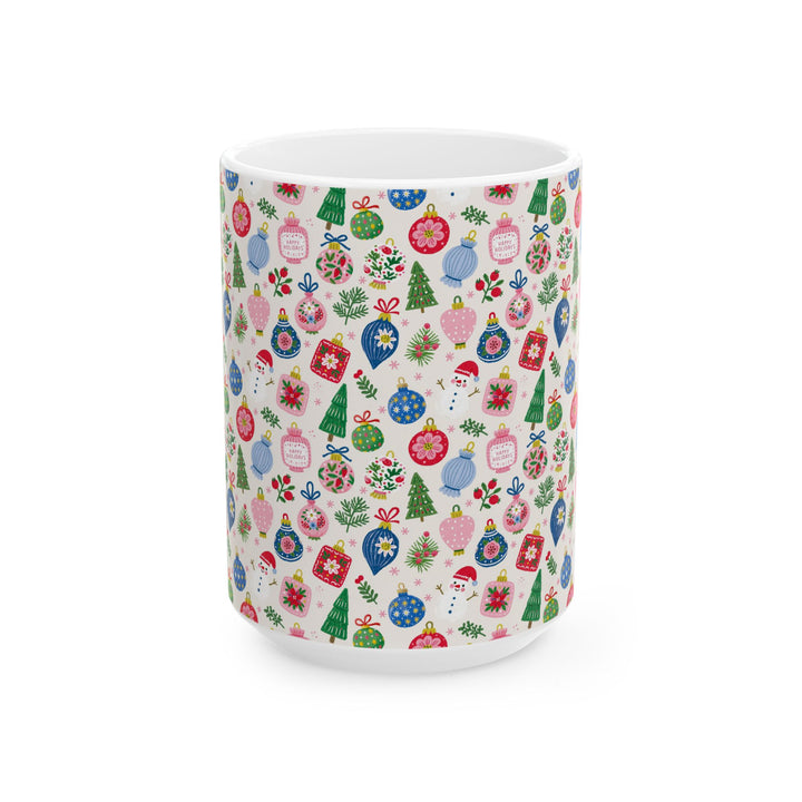 Christmas Ornament Ceramic Mug, Pink Blue Bauble Coffee Cup, Snowman Holiday Cocoa Mug, 11oz and 15oz
