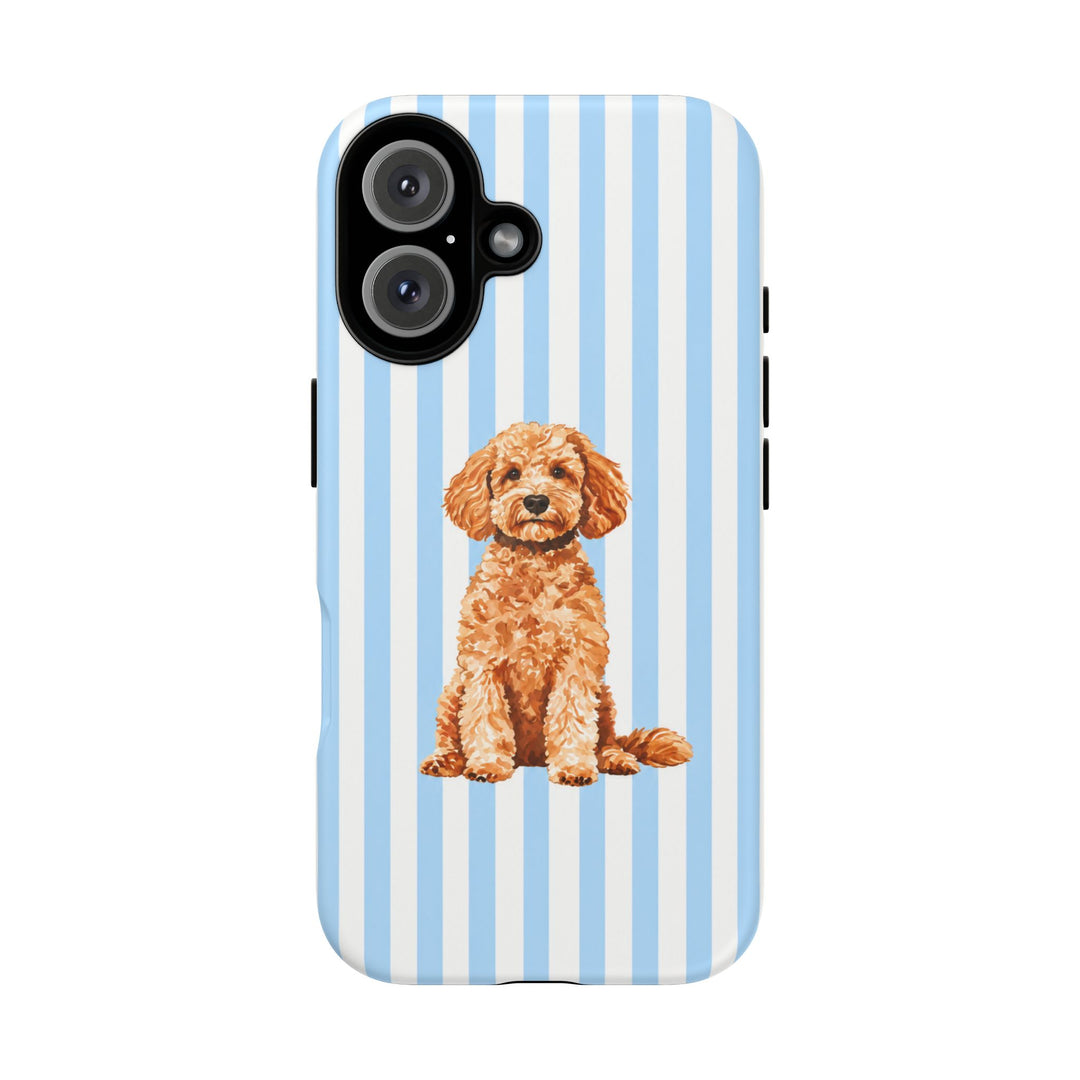 Goldendoodle iPhone Case, Blue Stripe Tough Phone Cover, Doodle Mom Gift