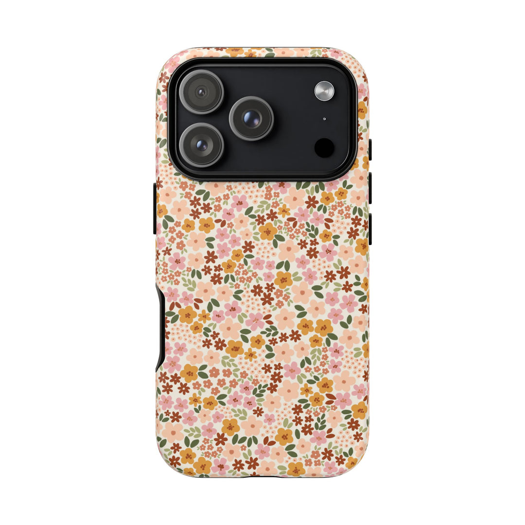Retro Fall Floral Tough iPhone Case, Autumn Flower Phone Cover, Matte or Glossy