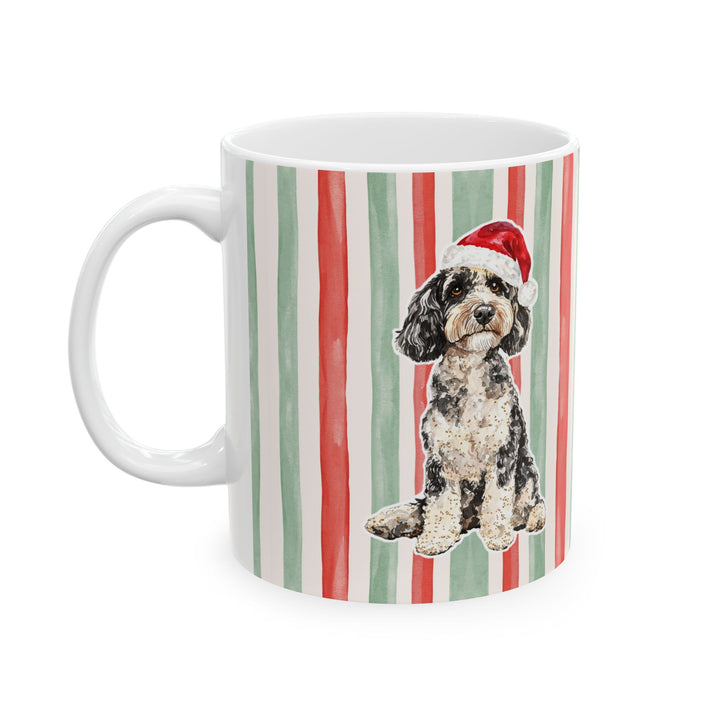 Doodle Christmas Mug, Red Sage Stripes, 11oz White Ceramic