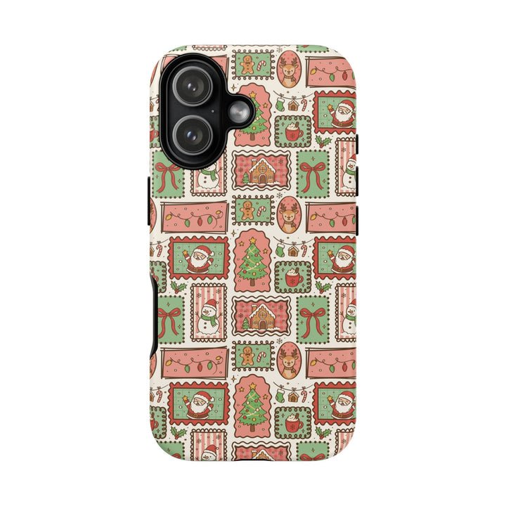Vintage Christmas Frames Tough iPhone Case, Santa Snowman Gingerbread Holiday Phone Cover, Matte or Glossy