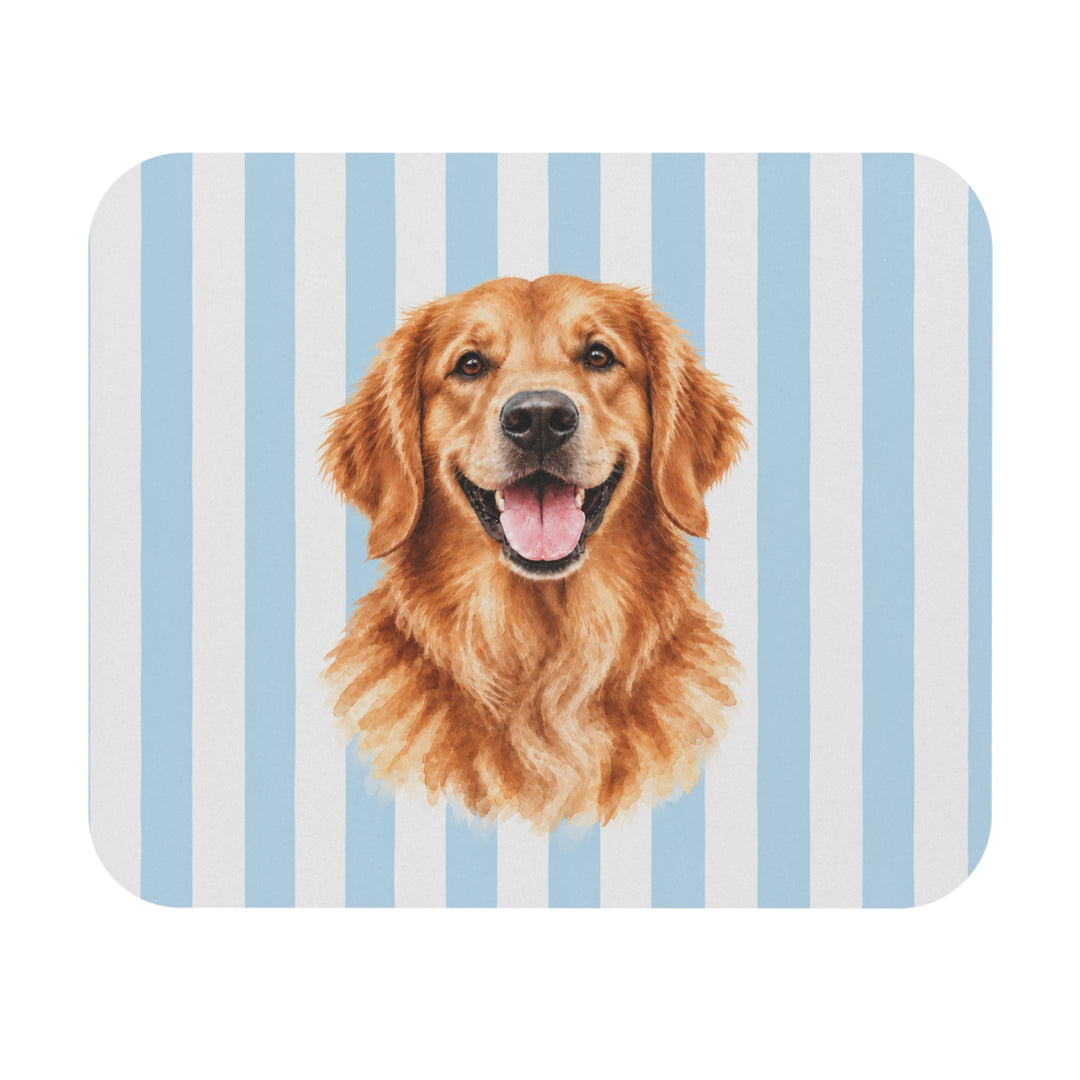 Custom Watercolor Dog Mouse Pad, Light Blue White Stripes, Personalized Pet Photo Desk Accessory