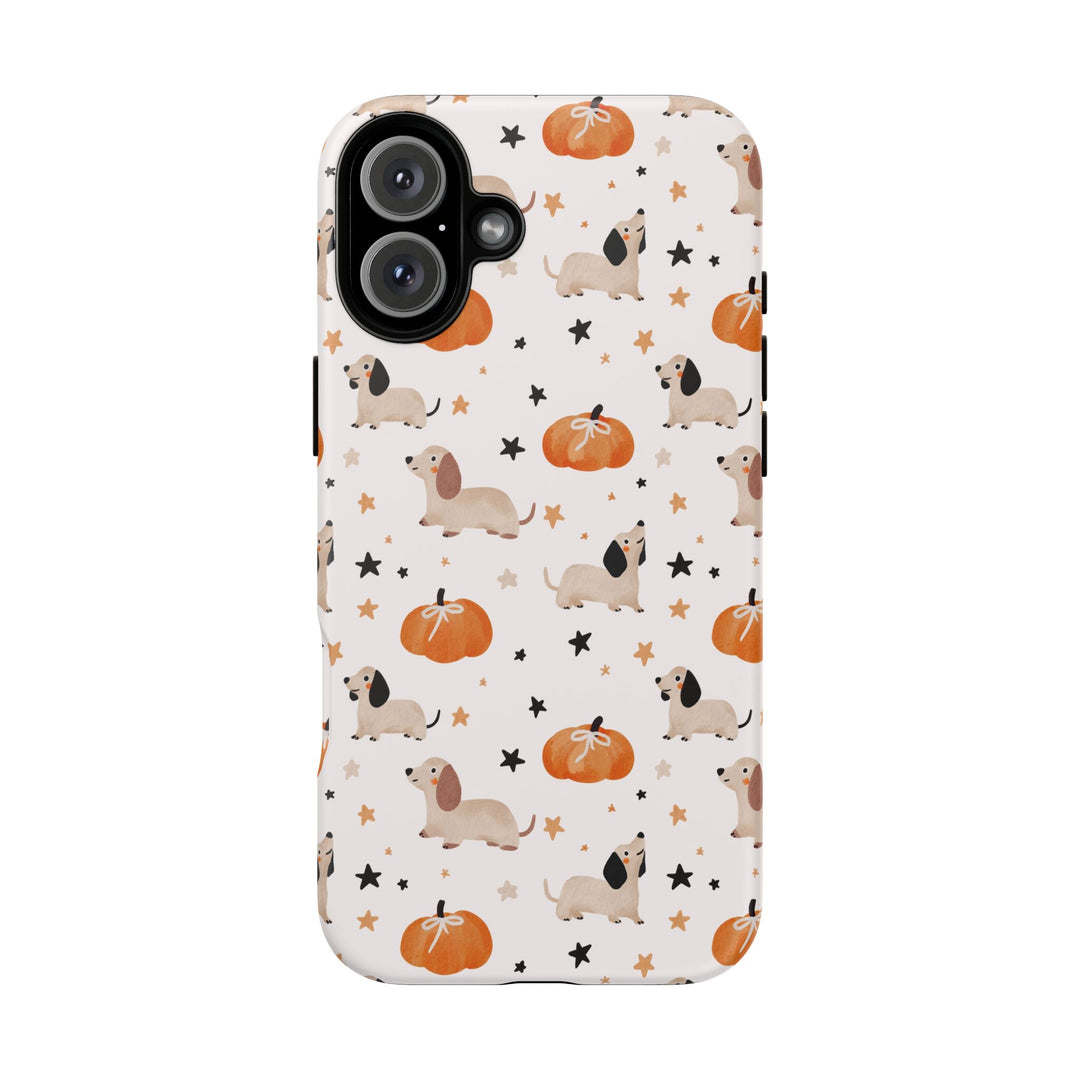 Dachshund Pumpkin Tough iPhone Case, Cute Fall Dog Phone Cover, Matte or Glossy