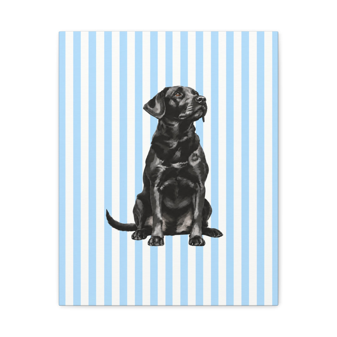 Black Lab Canvas Wall Art, Blue Stripe Labrador Stretched Canvas, Lab Mom Gift