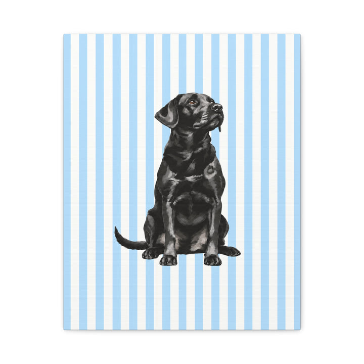 Black Lab Canvas Wall Art, Blue Stripe Labrador Stretched Canvas, Lab Mom Gift
