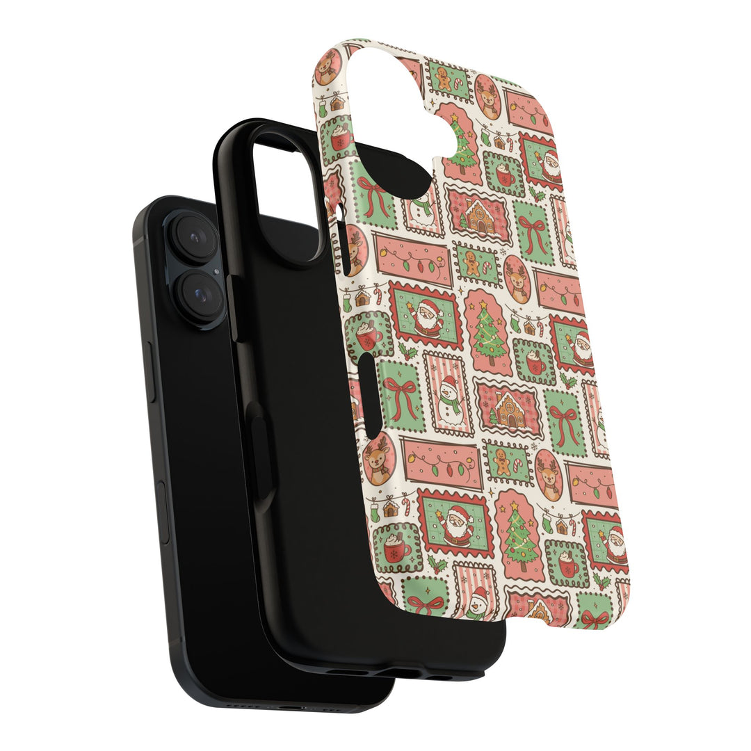 Vintage Christmas Frames Tough iPhone Case, Santa Snowman Gingerbread Holiday Phone Cover, Matte or Glossy