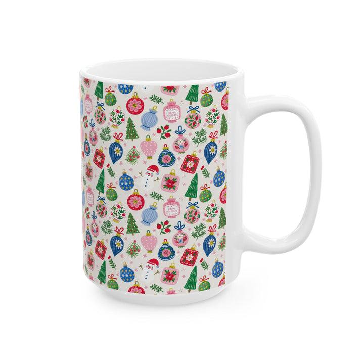 Christmas Ornament Ceramic Mug, Pink Blue Bauble Coffee Cup, Snowman Holiday Cocoa Mug, 11oz and 15oz