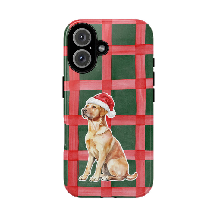 Yellow Labrador Christmas Tough iPhone Case, Red Green Plaid, Santa Dog Phone Cover