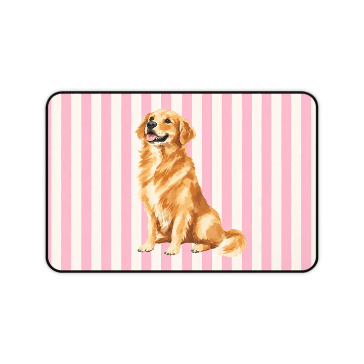Golden Retriever Desk Mat, Pink Stripe Dog Mouse Pad, Golden Retriever Mom Gift