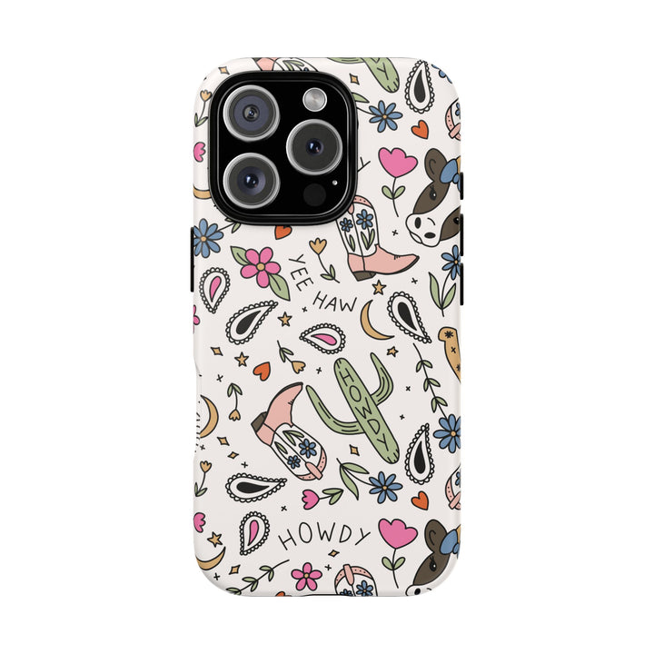 Western Cowgirl Tough iPhone Case, Pink Cowboy Boots and Howdy Phone Cover, Matte or Glossy