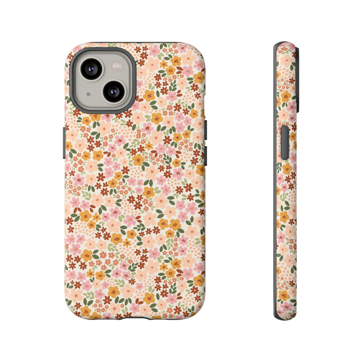 Retro Fall Floral Tough iPhone Case, Autumn Flower Phone Cover, Matte or Glossy