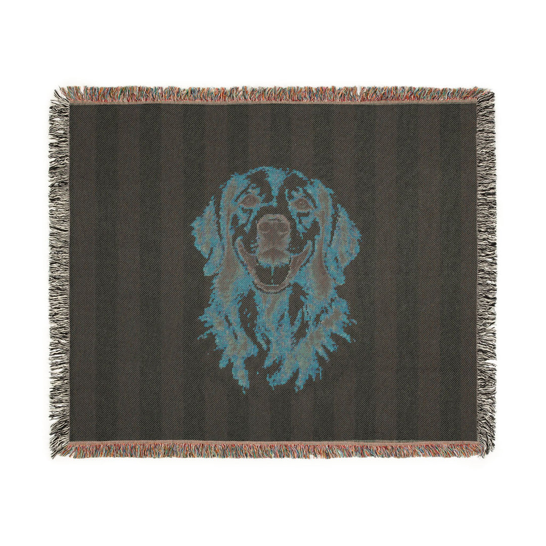 Custom Watercolor Dog Woven Blanket, Light Blue White Stripes, Personalized Pet Photo Cotton Throw, 60 x 50