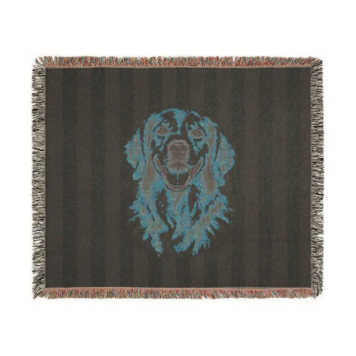 Custom Watercolor Dog Woven Blanket, Light Blue White Stripes, Personalized Pet Photo Cotton Throw, 60 x 50
