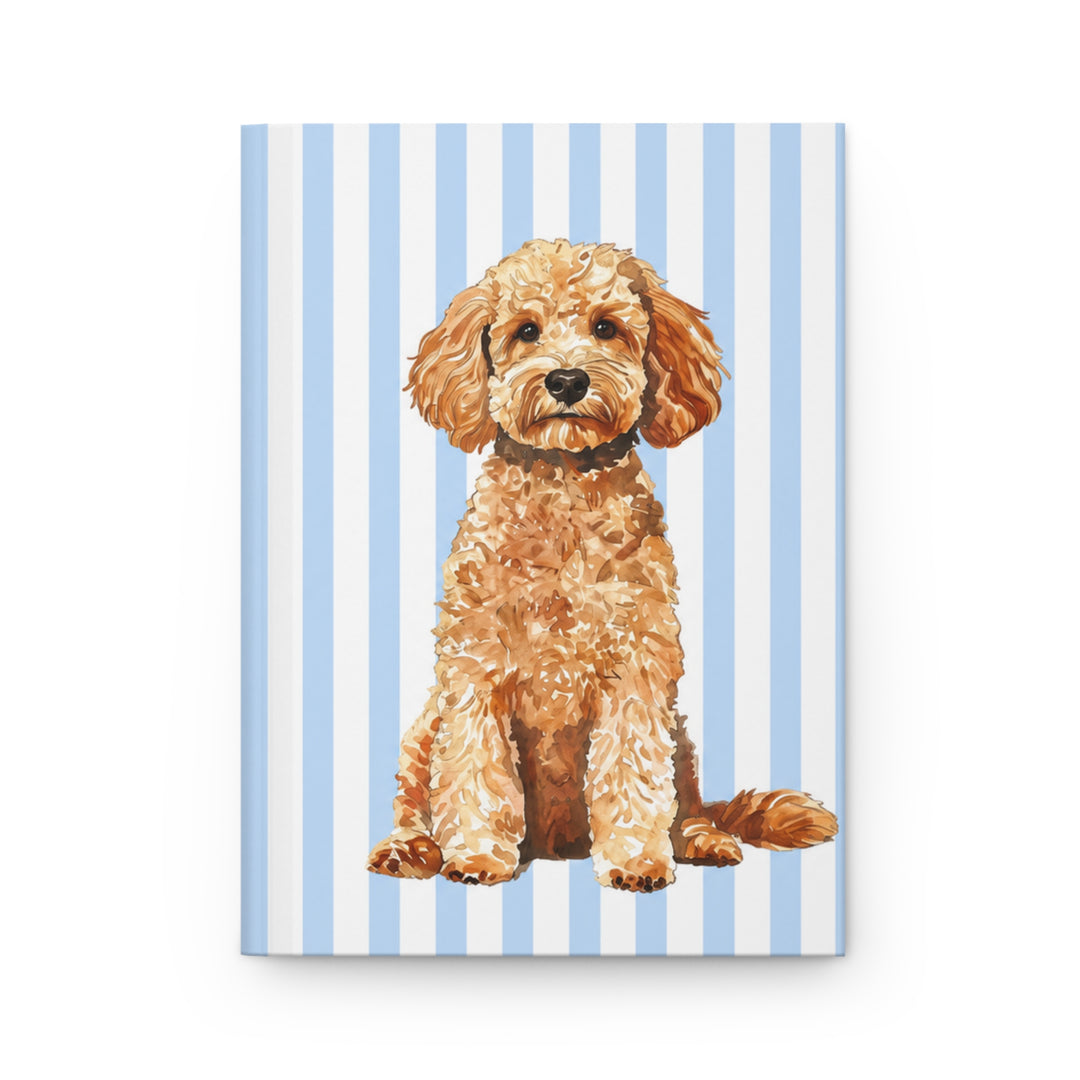 Goldendoodle Journal, Blue Stripe Hardcover Notebook, Doodle Mom Gift, New Puppy Gift
