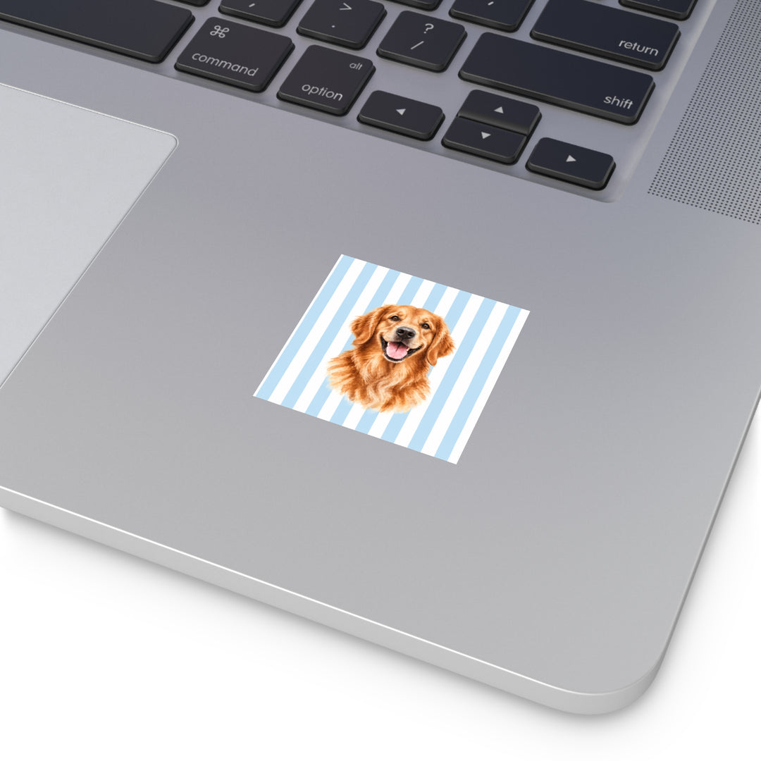 Custom Watercolor Dog Sticker, Light Blue White Stripes, Personalized Pet Photo Vinyl Decal, Dog Mom Gift