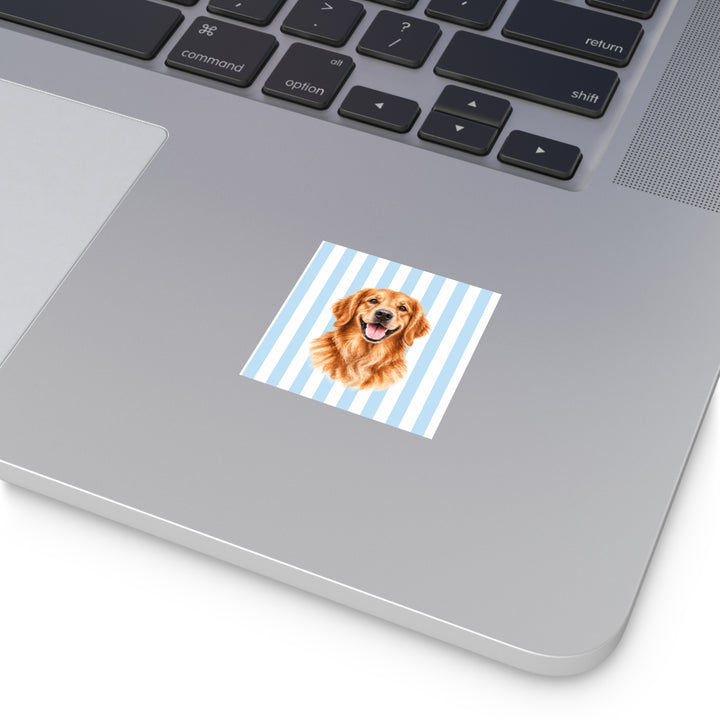 Custom Watercolor Dog Sticker, Light Blue White Stripes, Personalized Pet Photo Vinyl Decal, Dog Mom Gift