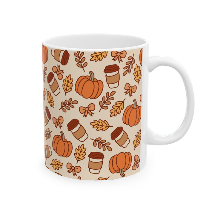 Fall Coffee Pumpkin Ceramic Mug, Autumn Bow and Leaf Coffee Cup, Pumpkin Spice Lover Gift, 11oz and 15oz
