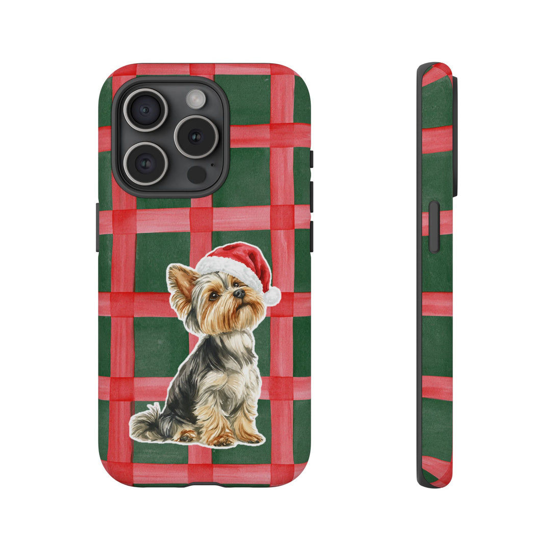 Yorkshire Terrier Christmas Tough iPhone Case, Red Green Plaid, Santa Dog Phone Cover