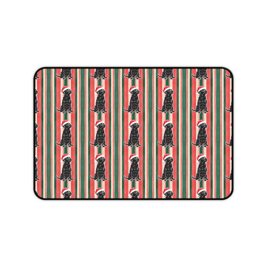 Black Labrador Christmas Desk Mat, Classic Red Green Stripes, Santa Dog Desk Pad