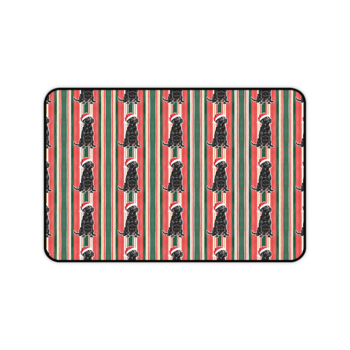Black Labrador Christmas Desk Mat, Classic Red Green Stripes, Santa Dog Desk Pad