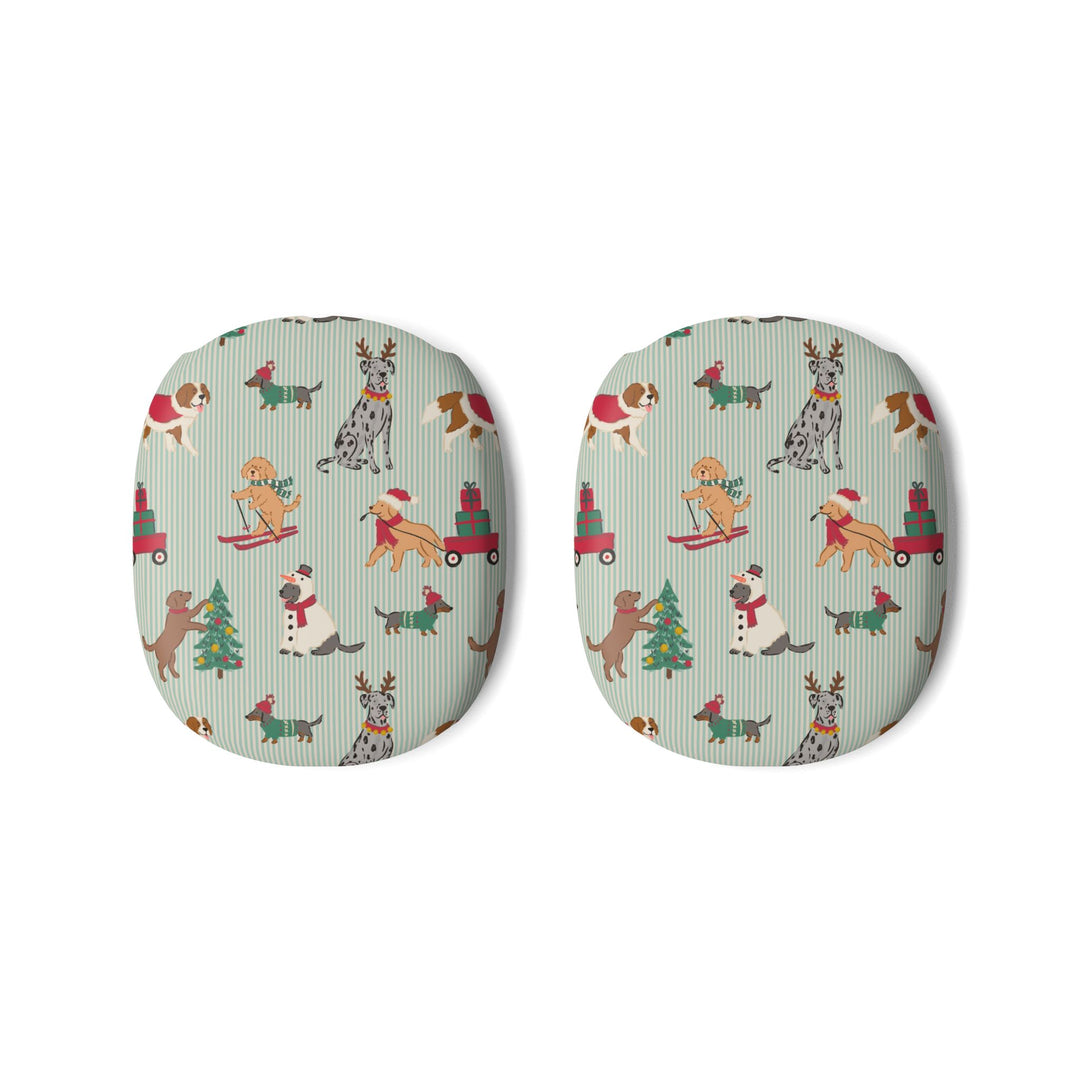 Christmas Dogs AirPods Max Case Covers, Green Stripe Holiday Ear Cup Shells, Cute Dog Lover Gift, Matte or Glossy
