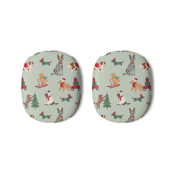 Christmas Dogs AirPods Max Case Covers, Green Stripe Holiday Ear Cup Shells, Cute Dog Lover Gift, Matte or Glossy