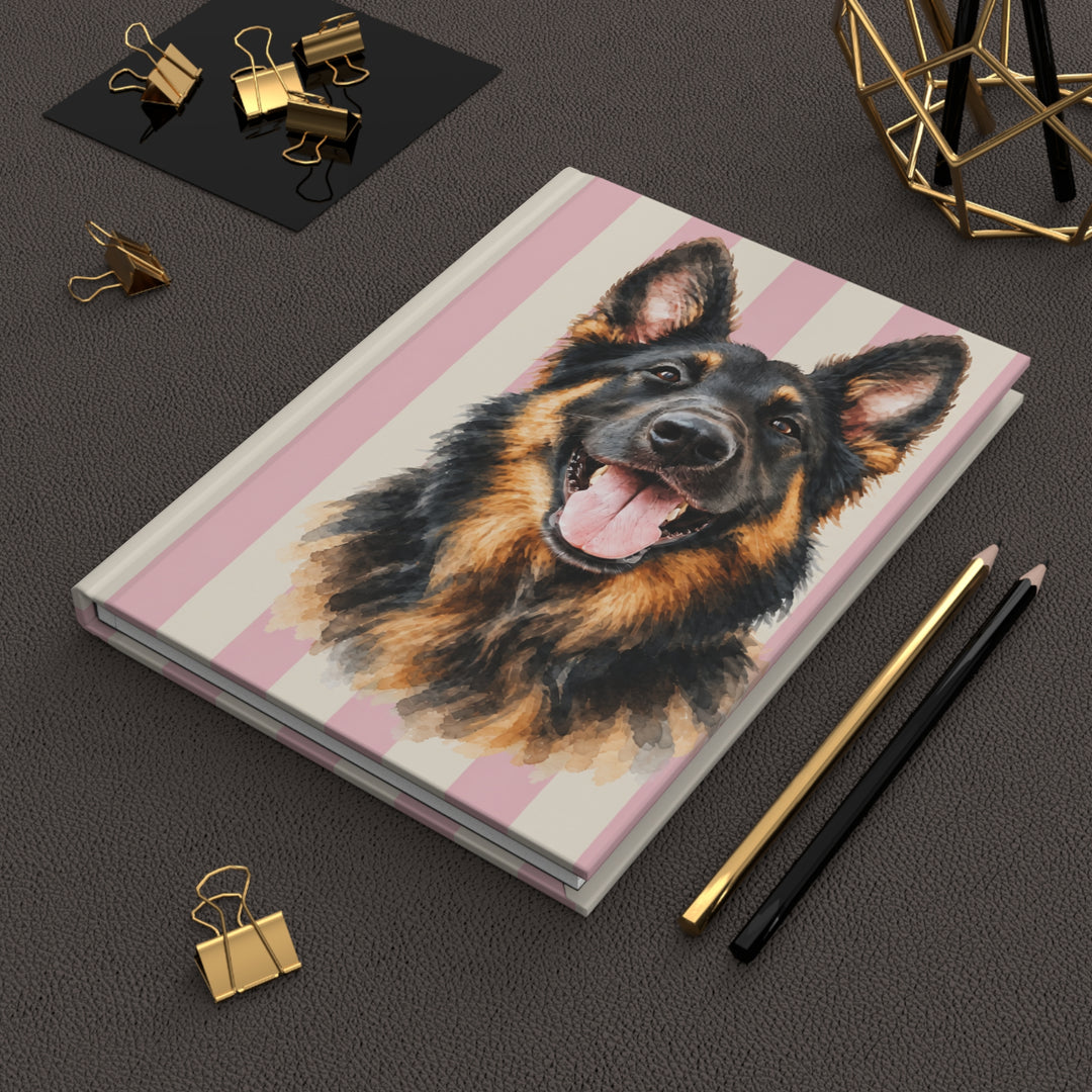 Copy of Custom Watercolor Dog Hardcover Notebook, Light Pink Cream Stripes, Personalized Pet Photo Journal