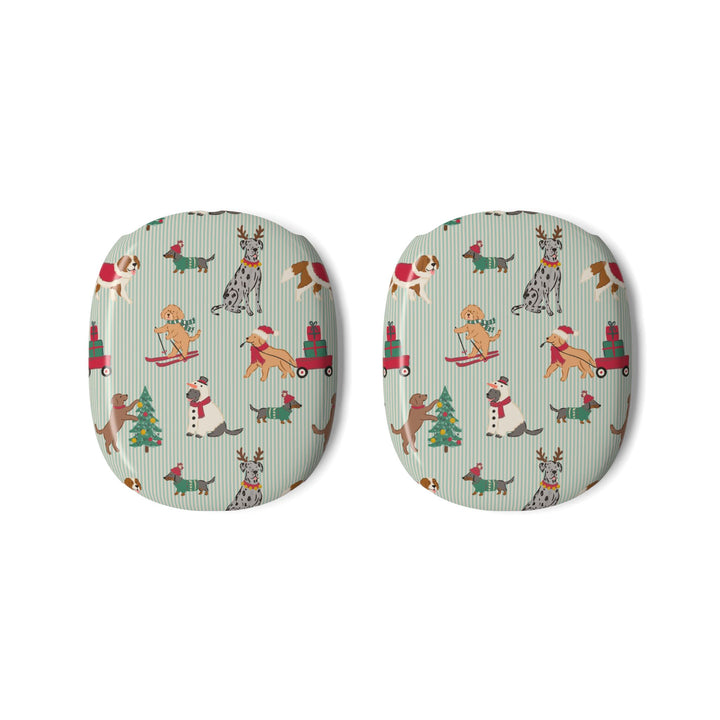 Christmas Dogs AirPods Max Case Covers, Green Stripe Holiday Ear Cup Shells, Cute Dog Lover Gift, Matte or Glossy