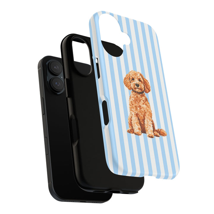 Goldendoodle iPhone Case, Blue Stripe Tough Phone Cover, Doodle Mom Gift