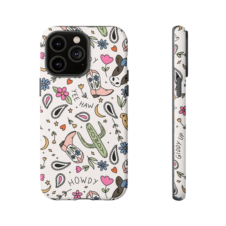 Western Cowgirl Tough iPhone Case, Pink Cowboy Boots and Howdy Phone Cover, Matte or Glossy
