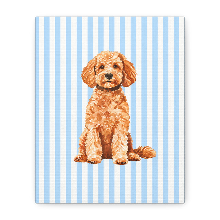 Goldendoodle Canvas Wall Art, Blue Stripe Doodle Stretched Canvas, Doodle Mom Gift