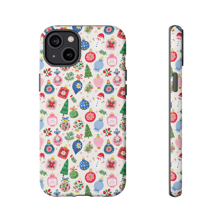 Colorful Christmas Ornament Tough iPhone Case, Pink Blue Holiday Bauble Phone Cover, Matte or Glossy