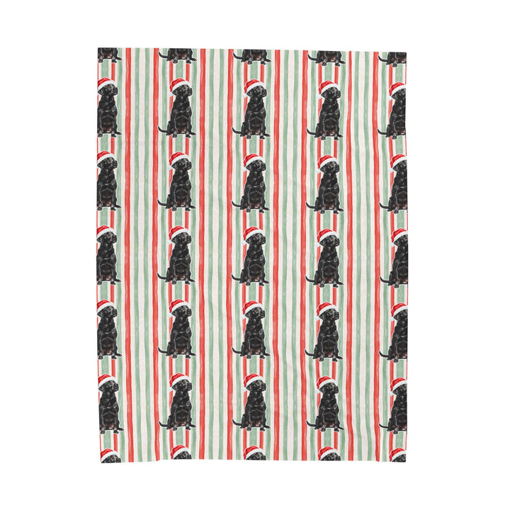 Black Labrador Christmas Velveteen Plush Blanket, Red Sage Stripes, Santa Dog Throw