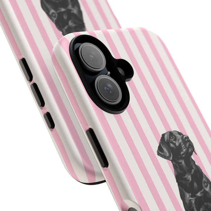 Black Lab iPhone Case, Pink Stripe Tough Phone Cover, Labrador Mom Gift