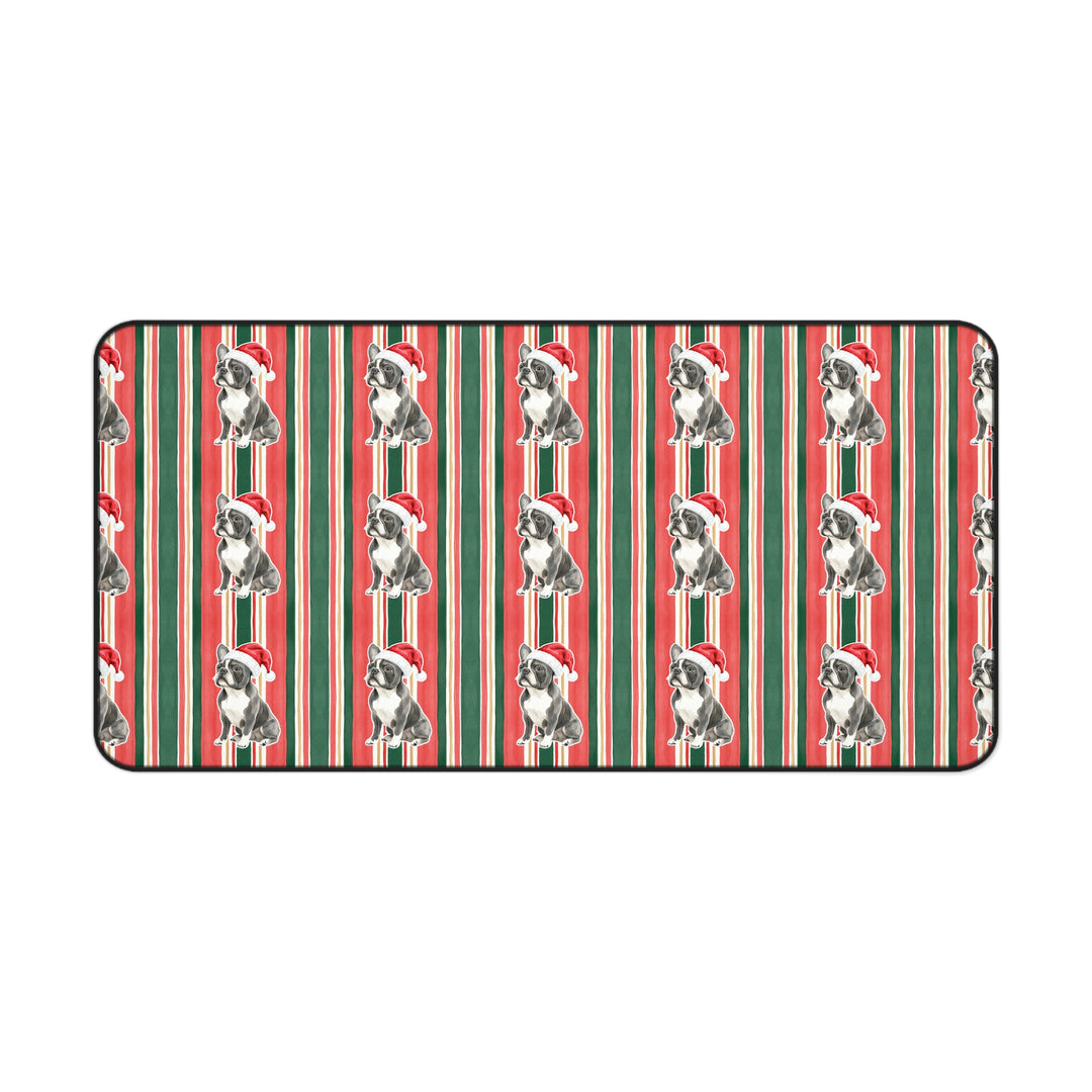 French Bulldog Christmas Desk Mat, Classic Red Green Stripes, Santa Dog Desk Pad