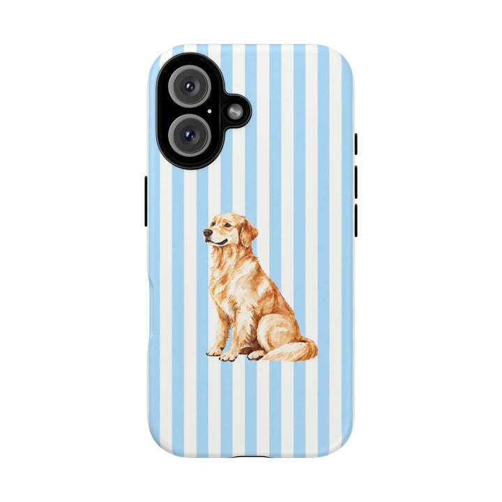 Golden Retriever iPhone Case, Blue Stripe Tough Phone Cover, Golden Retriever Mom Gift