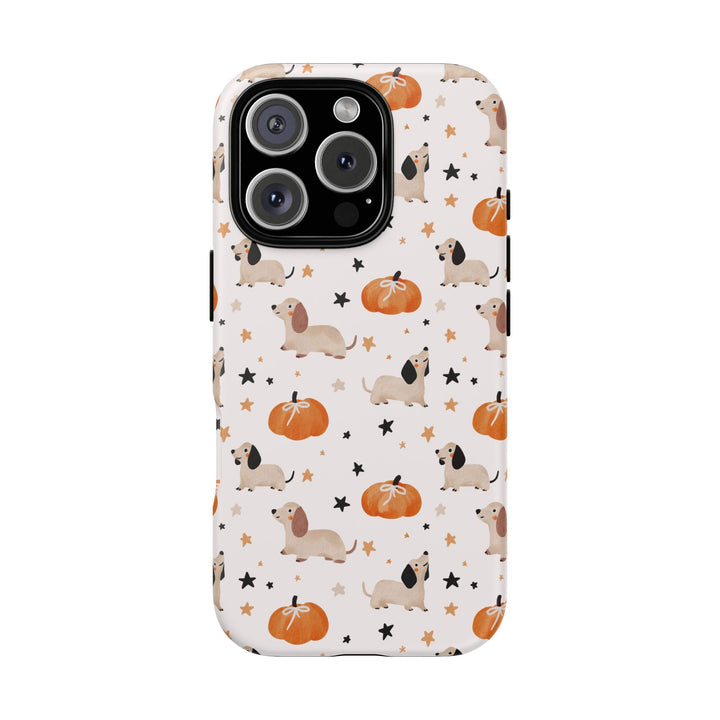 Dachshund Pumpkin Tough iPhone Case, Cute Fall Dog Phone Cover, Matte or Glossy