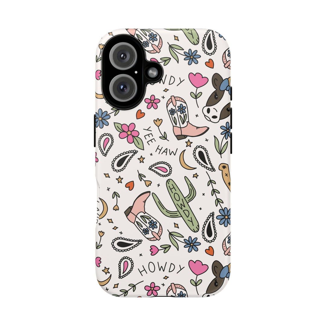 Western Cowgirl Tough iPhone Case, Pink Cowboy Boots and Howdy Phone Cover, Matte or Glossy