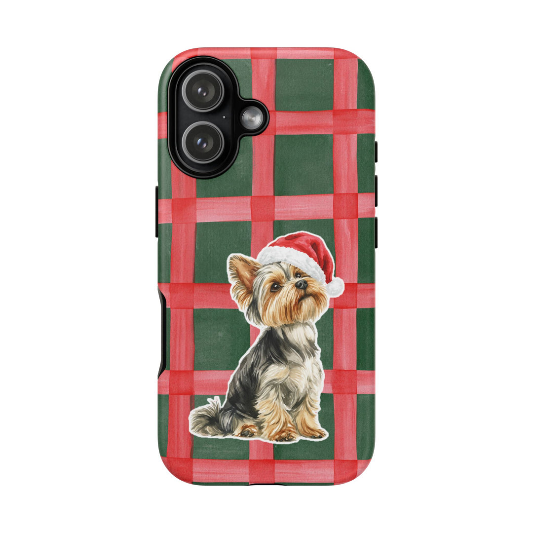 Yorkshire Terrier Christmas Tough iPhone Case, Red Green Plaid, Santa Dog Phone Cover