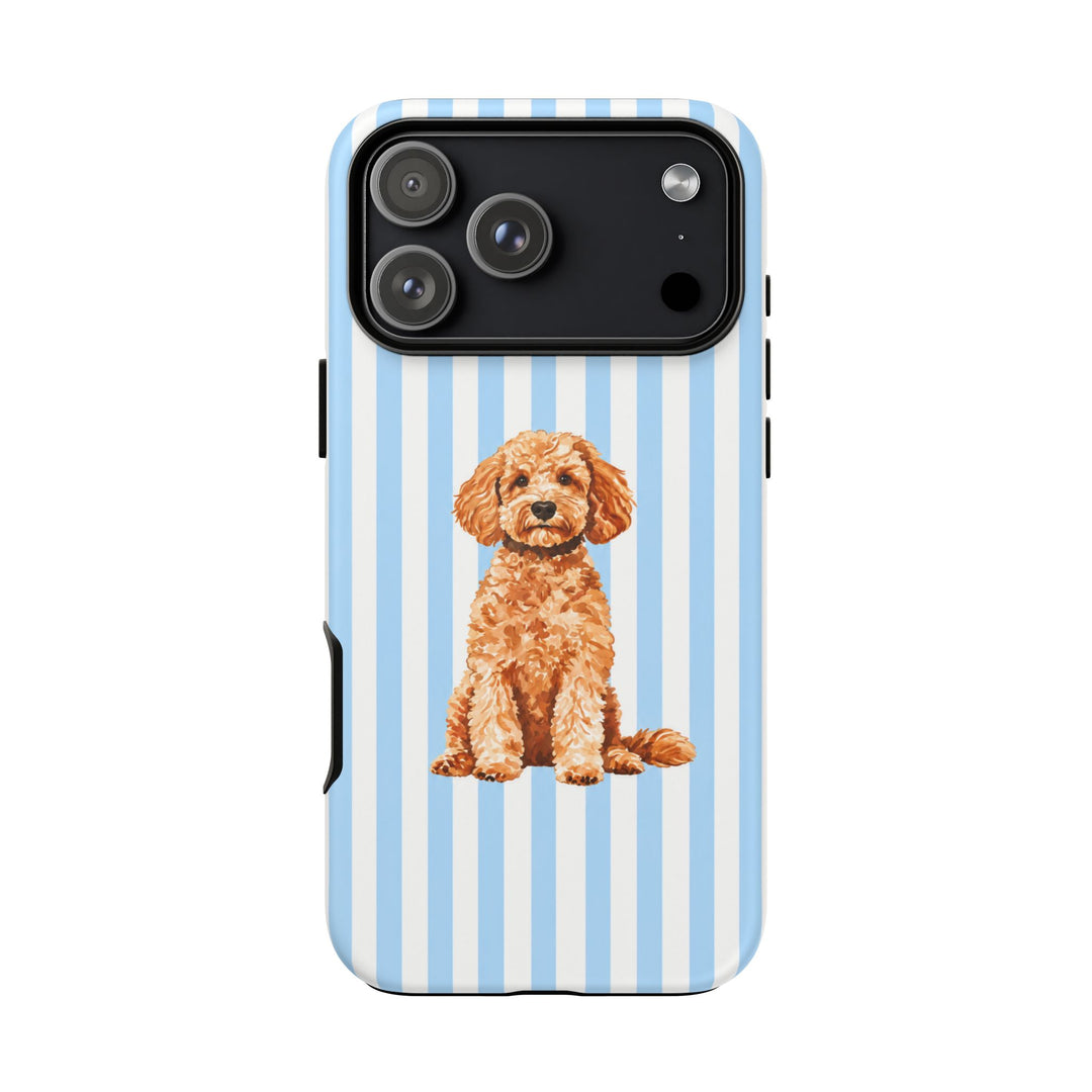 Goldendoodle iPhone Case, Blue Stripe Tough Phone Cover, Doodle Mom Gift