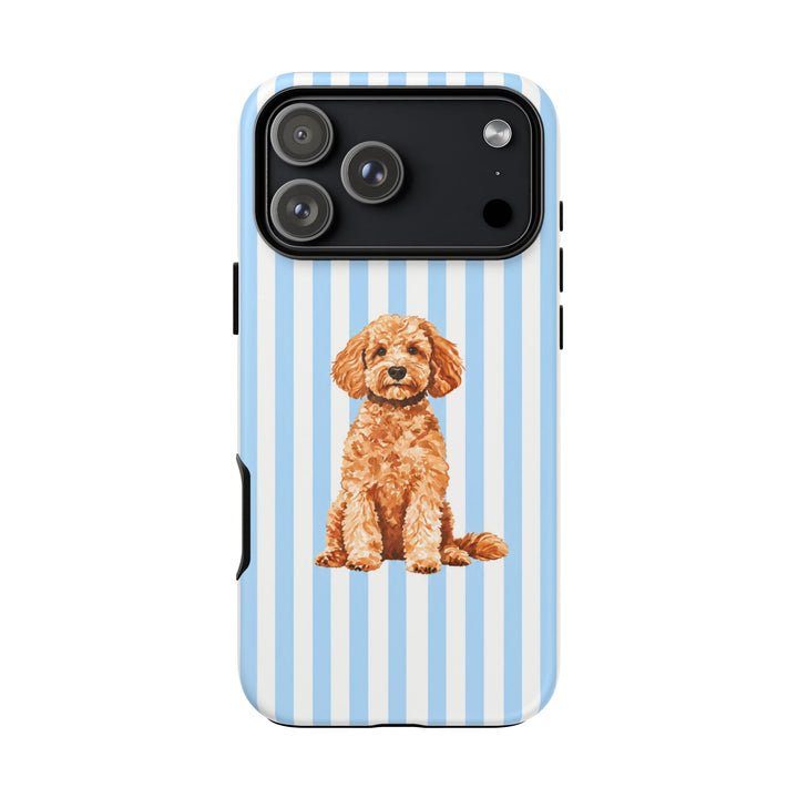 Goldendoodle iPhone Case, Blue Stripe Tough Phone Cover, Doodle Mom Gift