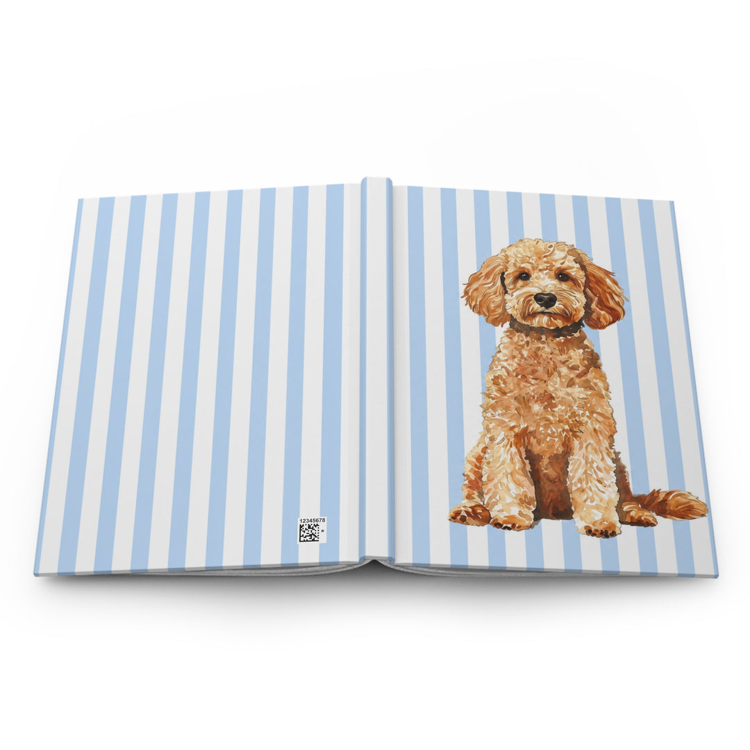 Goldendoodle Journal, Blue Stripe Hardcover Notebook, Doodle Mom Gift, New Puppy Gift