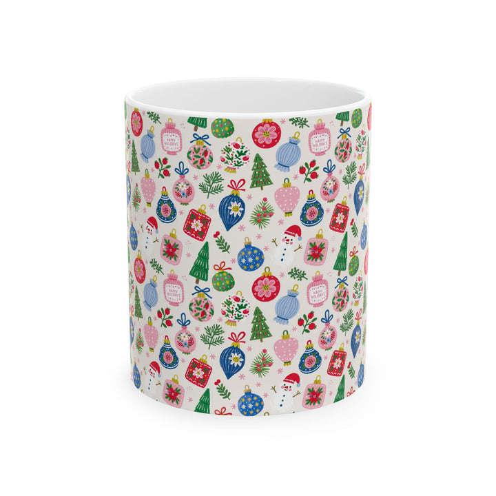 Christmas Ornament Ceramic Mug, Pink Blue Bauble Coffee Cup, Snowman Holiday Cocoa Mug, 11oz and 15oz
