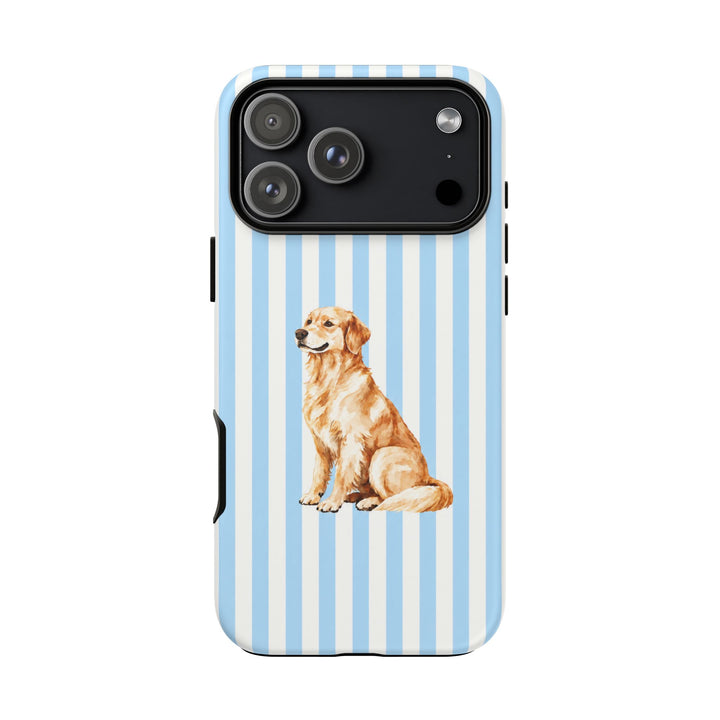 Golden Retriever iPhone Case, Blue Stripe Tough Phone Cover, Golden Retriever Mom Gift