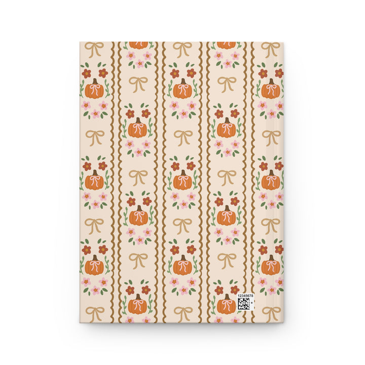 Girly Fall Pumpkin Bow Hardcover Notebook, Scalloped Floral Lined Journal, Autumn Stationery Gift