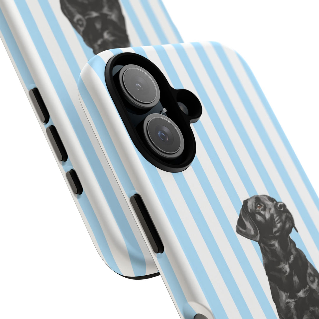 Black Lab iPhone Case, Blue Stripe Tough Phone Cover, Labrador Mom Gift