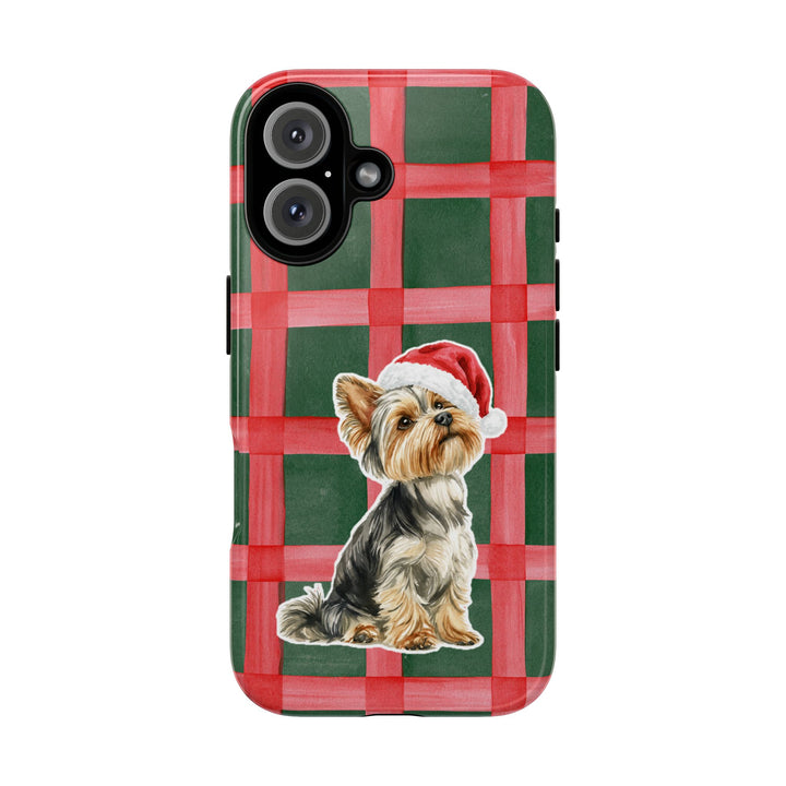 Yorkshire Terrier Christmas Tough iPhone Case, Red Green Plaid, Santa Dog Phone Cover