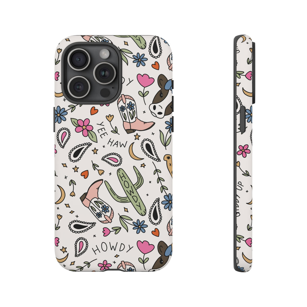 Western Cowgirl Tough iPhone Case, Pink Cowboy Boots and Howdy Phone Cover, Matte or Glossy