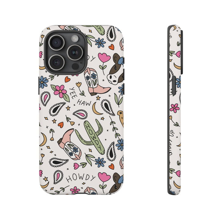 Western Cowgirl Tough iPhone Case, Pink Cowboy Boots and Howdy Phone Cover, Matte or Glossy